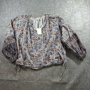 Dylan Top Womens Large Floral Multicolored Peasant Blouse Boho